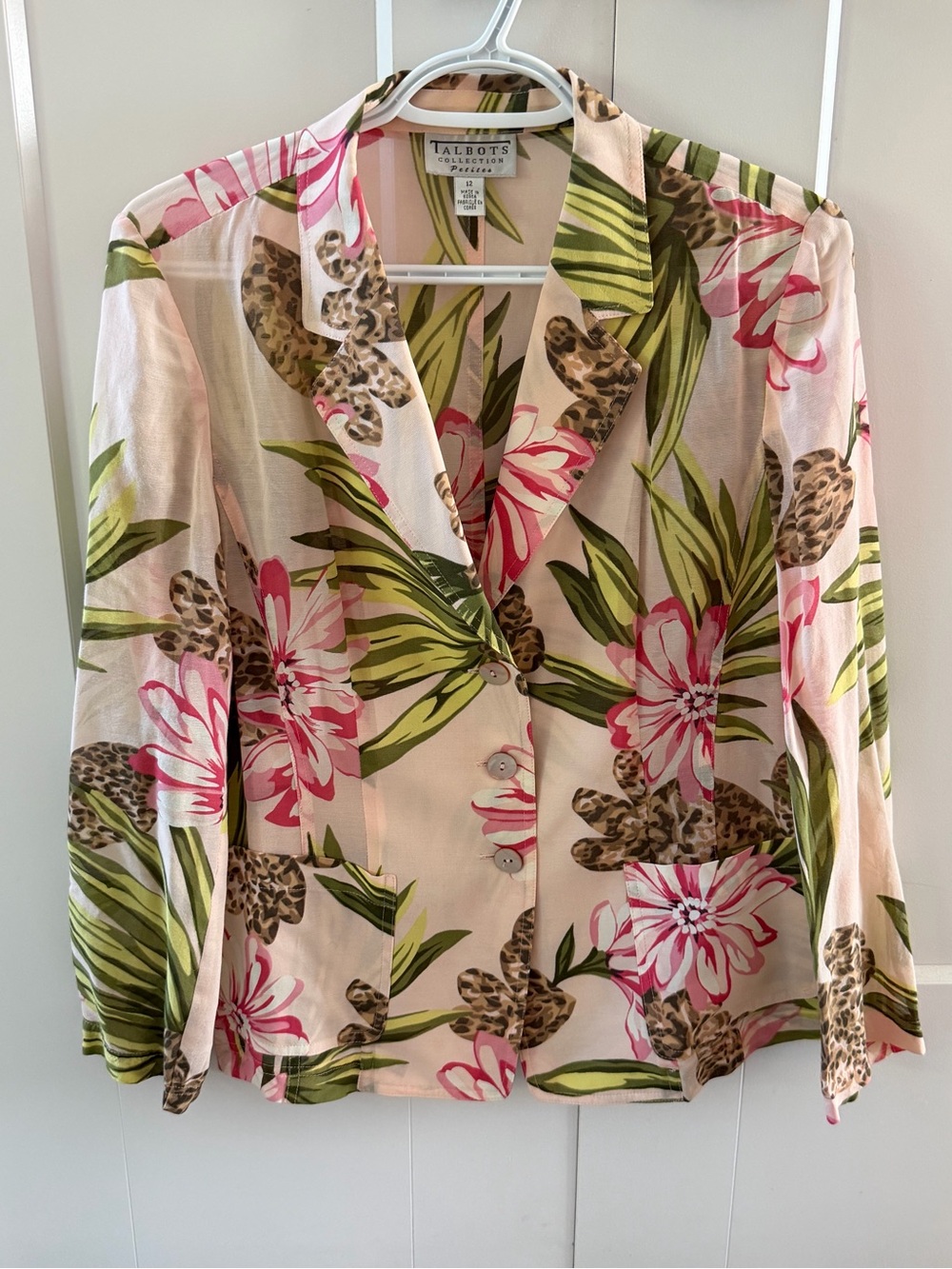 Talbots Collection Petite Silk Cotton Tropical Floral Leopard Blazer 12P